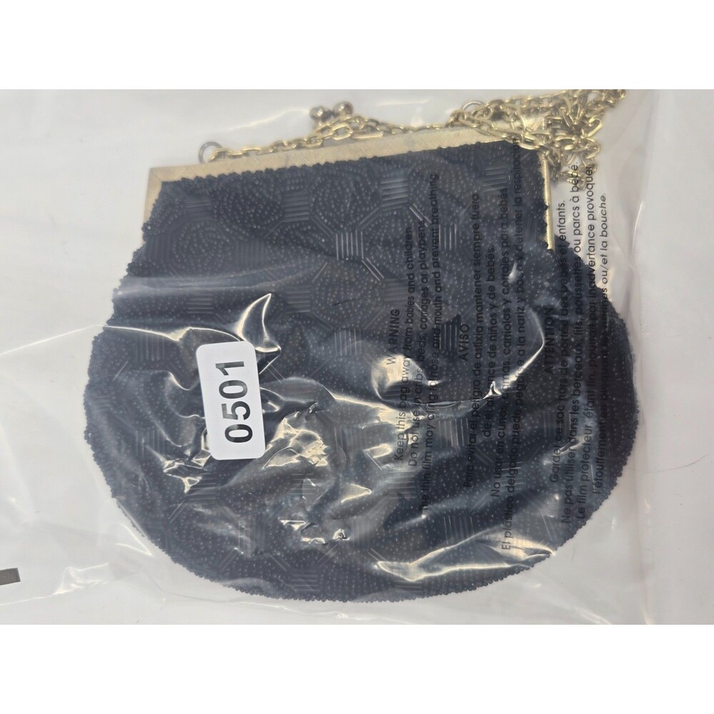 Vintage Black Beaded Evening Bag Handmade Hong Kong Gold Kiss Clasp Old Money - Picture 9 of 9